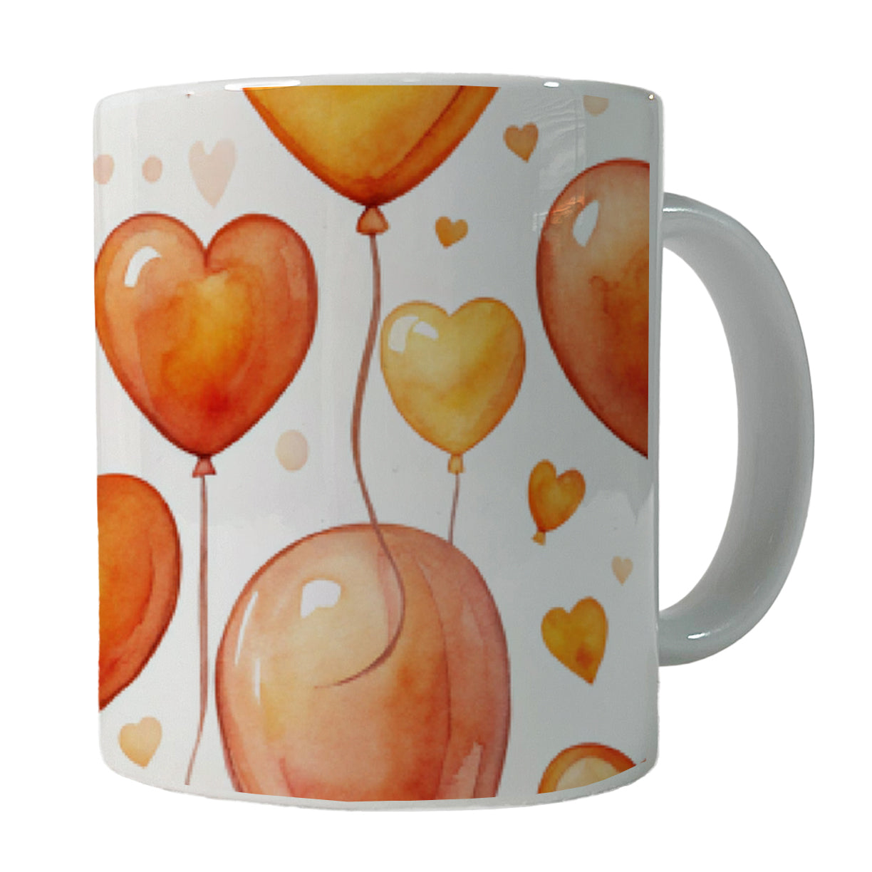 Orange Balloons Hearts Watercolor Birthday Ceramic Tea Coffee Mug Cup - 11oz