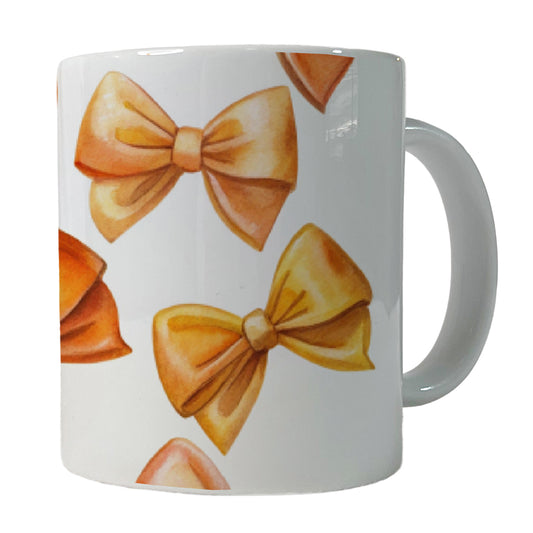 Orange Scattered Coquette Bows Watercolor Ceramic Tea Coffee Mug Cup - 11oz