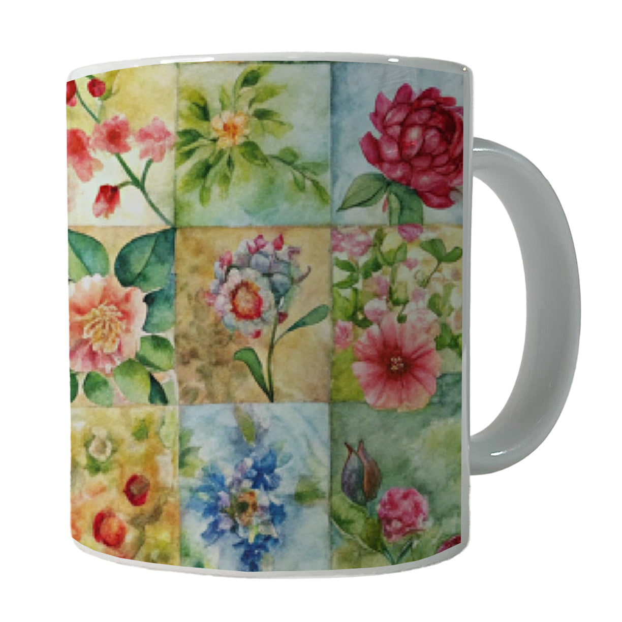 Patchwork Floral Quilt Quilter Sewing Watercolor Ceramic Tea Coffee Mug Cup - 11oz