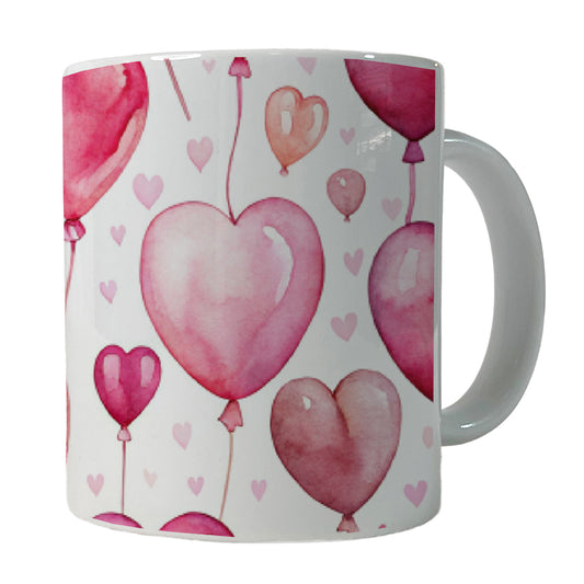 Pink Balloons Hearts Watercolor Birthday Valentine's Love Ceramic Tea Coffee Mug Cup - 11oz