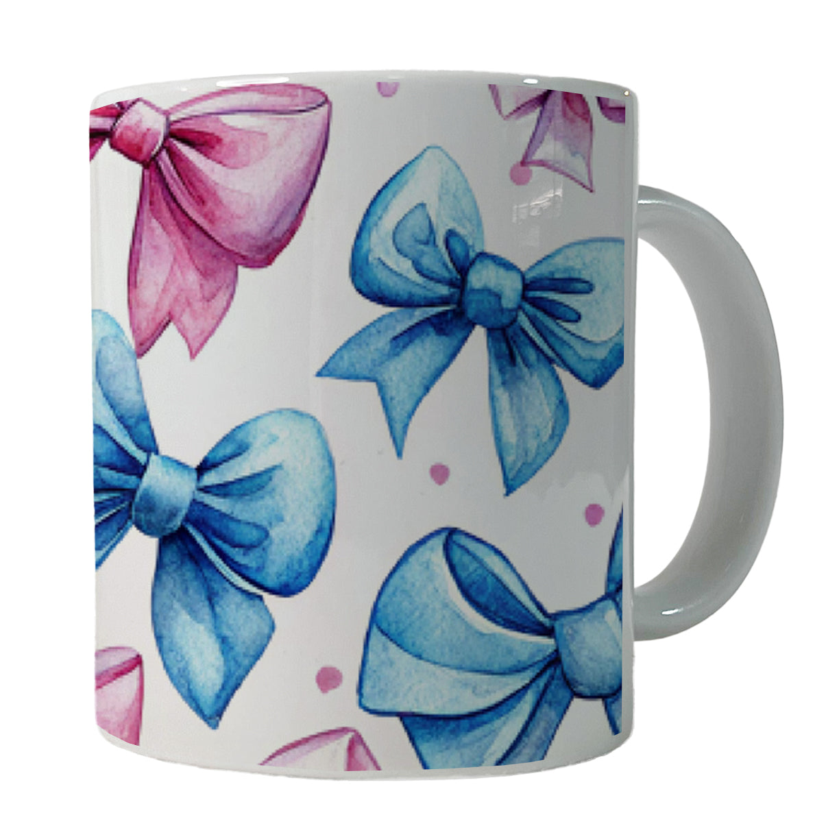 Pink Blue Scattered Coquette Bows Watercolor Ceramic Tea Coffee Mug Cup - 11oz