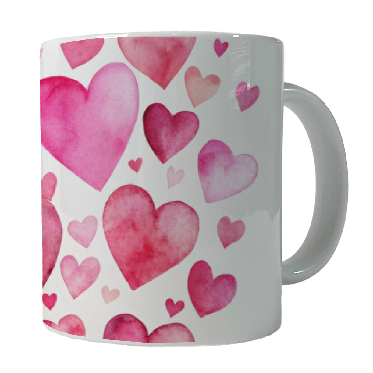 Pink Scattered Hearts Love Valentines Anniversary Watercolor Ceramic Tea Coffee Mug Cup - 11oz