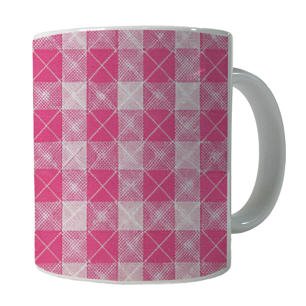 Pink White Gingham Watercolor Ceramic Tea Coffee Mug Cup - 11oz