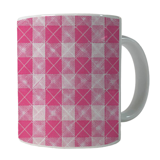 Pink White Gingham Watercolor Ceramic Tea Coffee Mug Cup - 11oz
