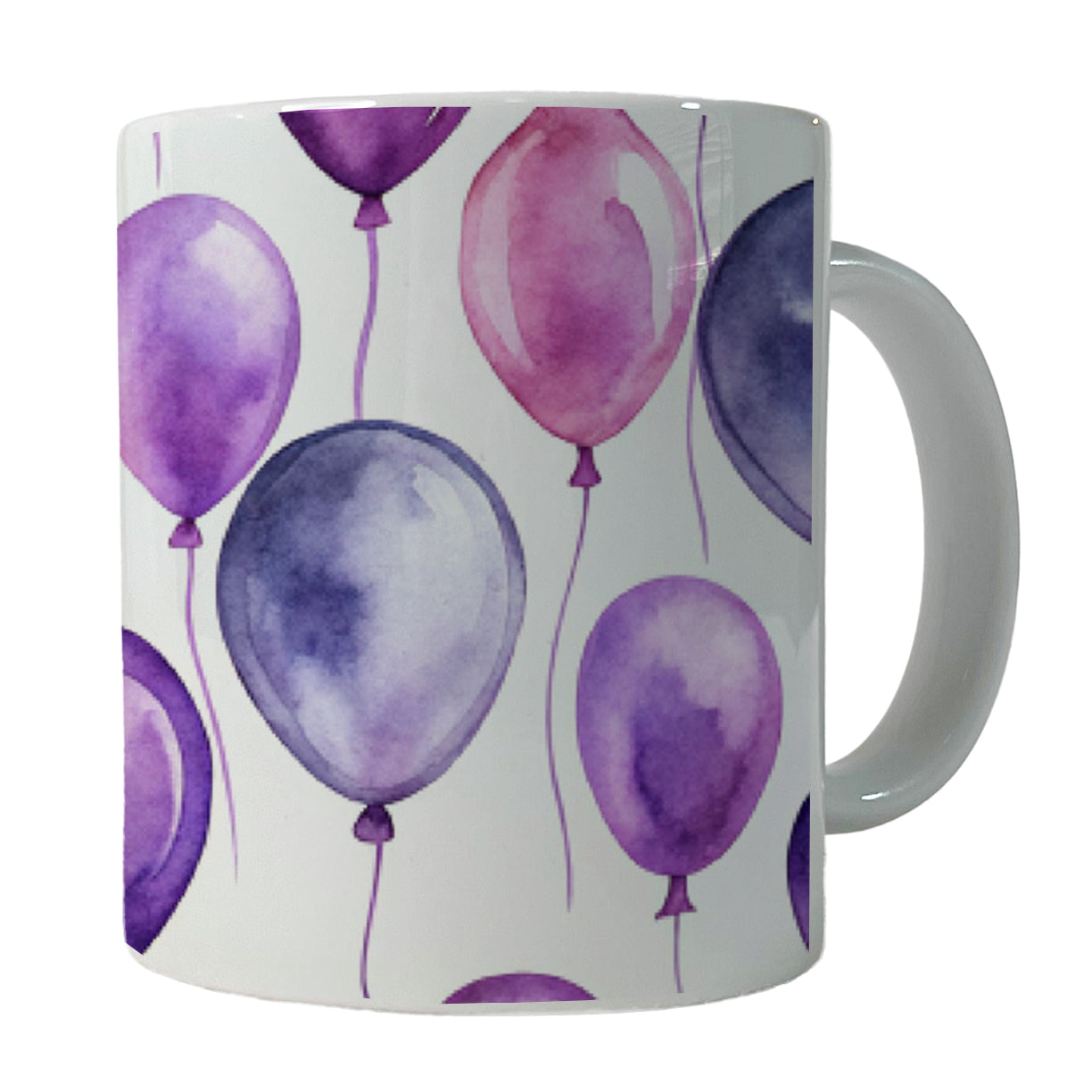 Purple Balloons Watercolor Birthday Ceramic Tea Coffee Mug Cup - 11oz