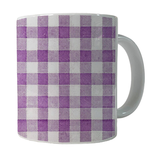 Purple White Gingham Watercolor Ceramic Tea Coffee Mug Cup - 11oz