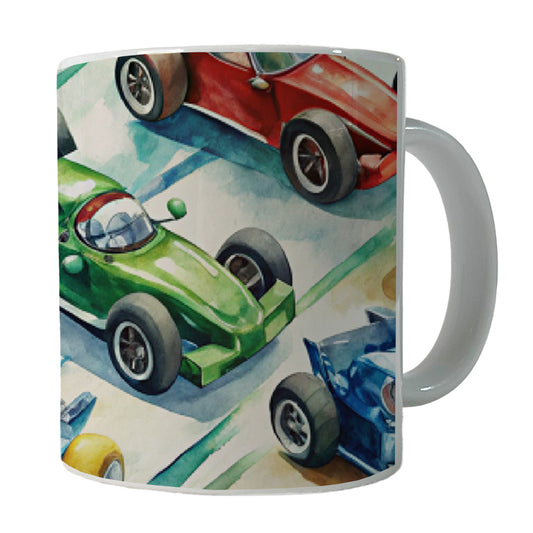 Race Cars Watercolor Ceramic Tea Coffee Mug Cup - 11oz