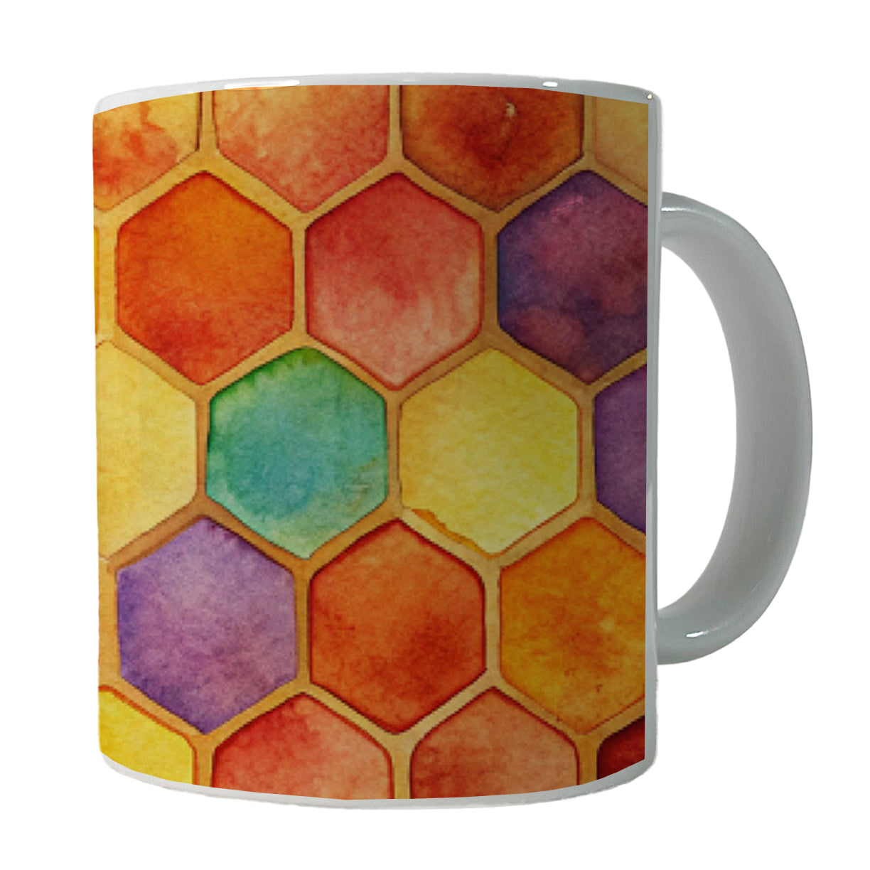 Rainbow Honeycomb Background Watercolor Ceramic Tea Coffee Mug Cup - 11oz
