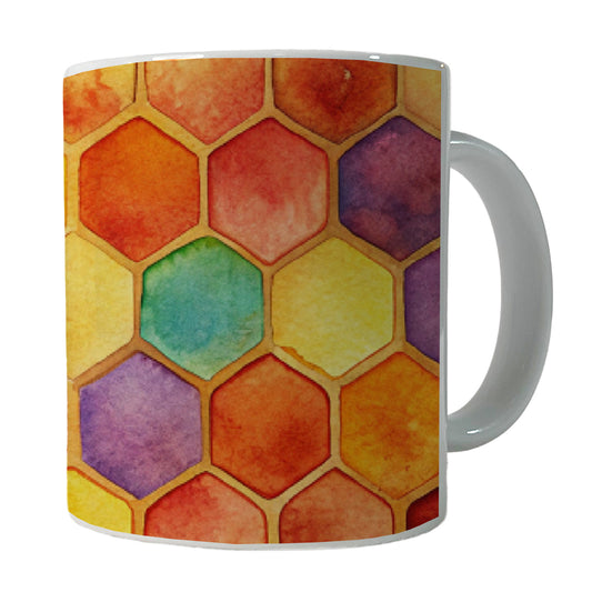 Rainbow Honeycomb Background Watercolor Ceramic Tea Coffee Mug Cup - 11oz