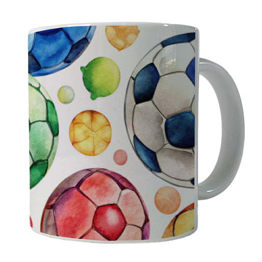 Rainbow Soccer Balls Watercolor Football Ceramic Tea Coffee Mug Cup - 11oz