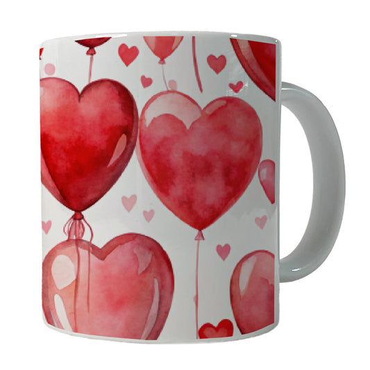 Red Balloons Hearts Watercolor Love Anniversary Ceramic Tea Coffee Mug Cup - 11oz