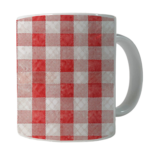 Red White Gingham Watercolor Ceramic Tea Coffee Mug Cup - 11oz