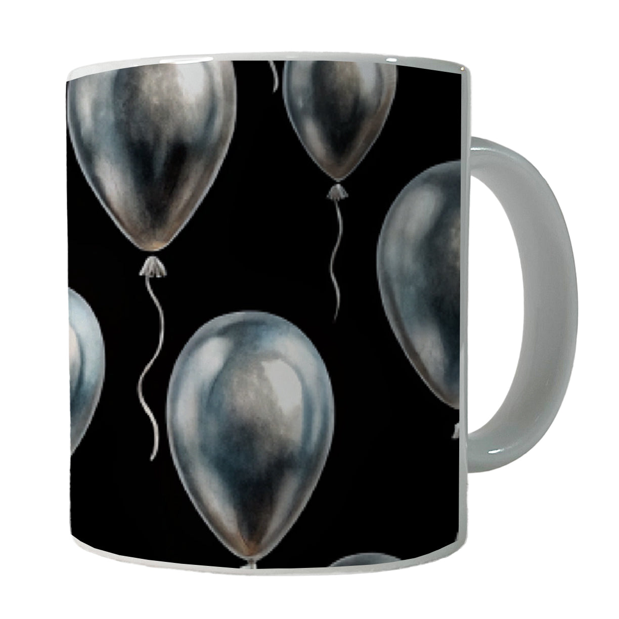 Silver Balloons Black Background Birthday Anniversary Ceramic Tea Coffee Mug Cup - 11oz