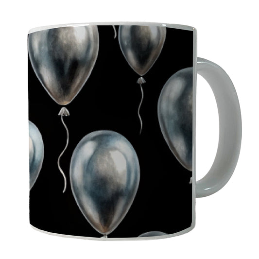 Silver Balloons Black Background Birthday Anniversary Ceramic Tea Coffee Mug Cup - 11oz
