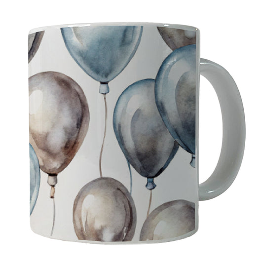 Silver Balloons Watercolor Birthday Anniversary Ceramic Tea Coffee Mug Cup - 11oz