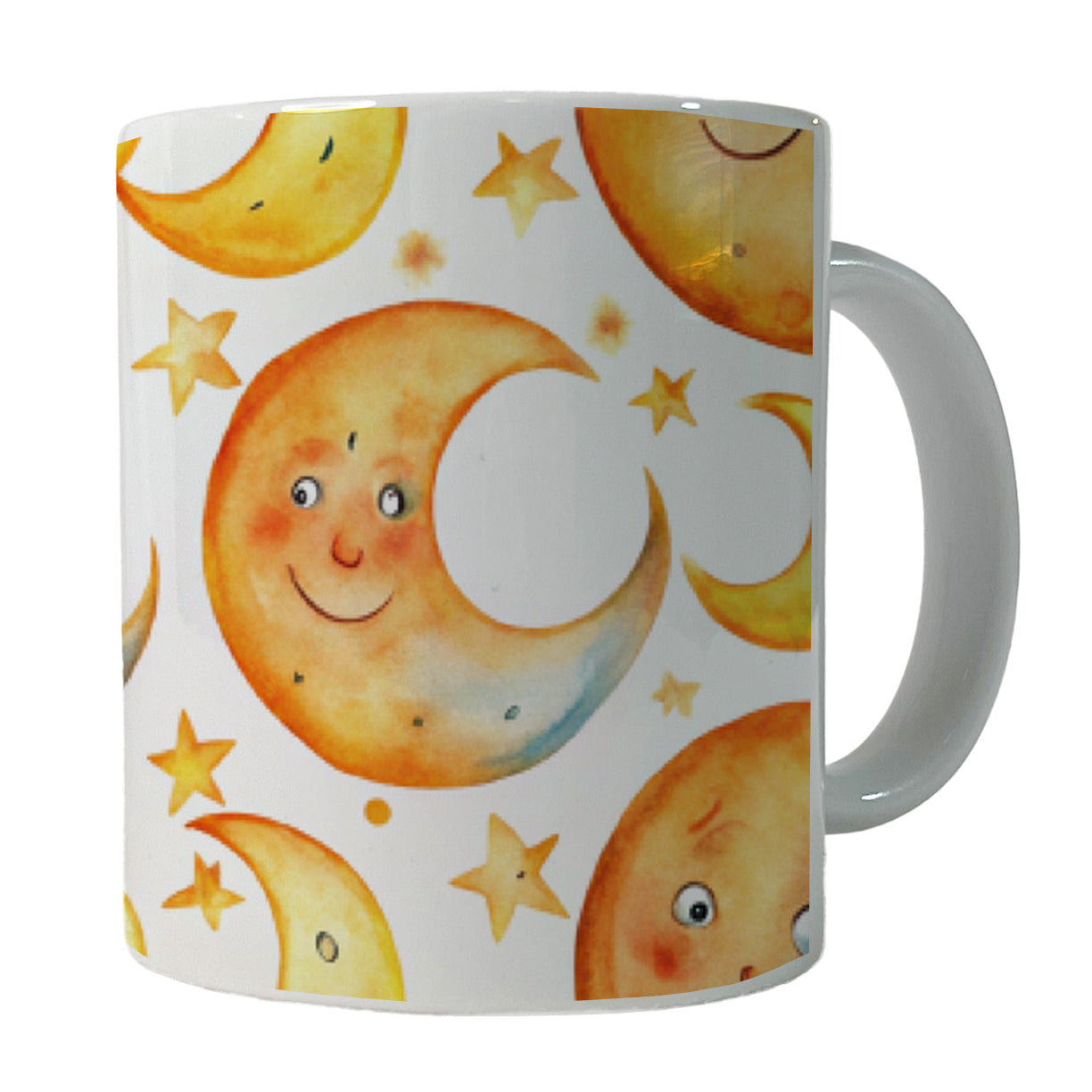 Smiling Crescent Moons Watercolor Ceramic Tea Coffee Mug Cup - 11oz