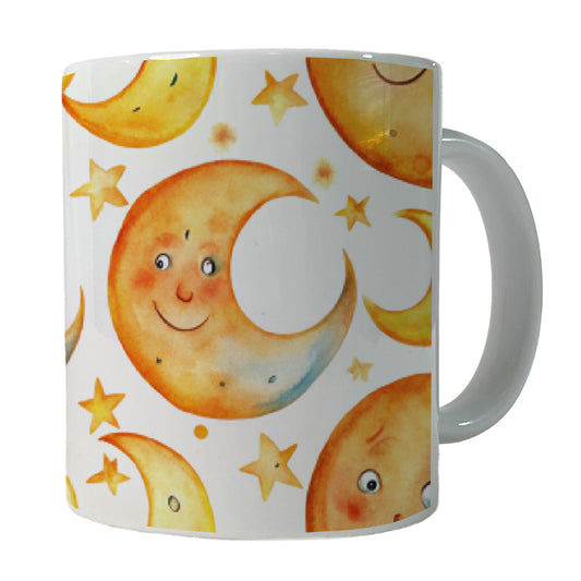 Smiling Crescent Moons Watercolor Ceramic Tea Coffee Mug Cup - 11oz