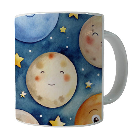 Smiling Moons Watercolor Ceramic Tea Coffee Mug Cup - 11oz