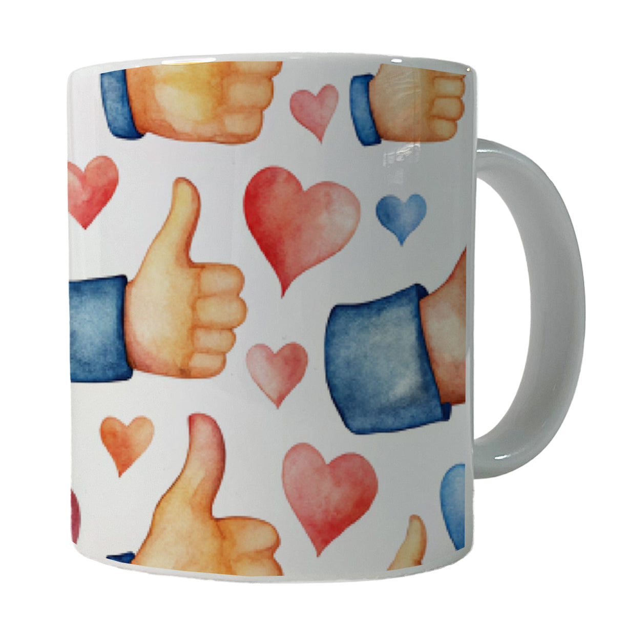 Thumbs Up Hearts Watercolor Ceramic Tea Coffee Mug Cup - 11oz