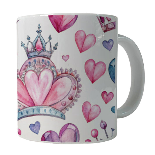 Tiaras Crowns Royalty Hearts Watercolor Ceramic Tea Coffee Mug Cup - 11oz