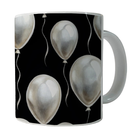 White Balloons Black Background Birthday Ceramic Tea Coffee Mug Cup - 11oz