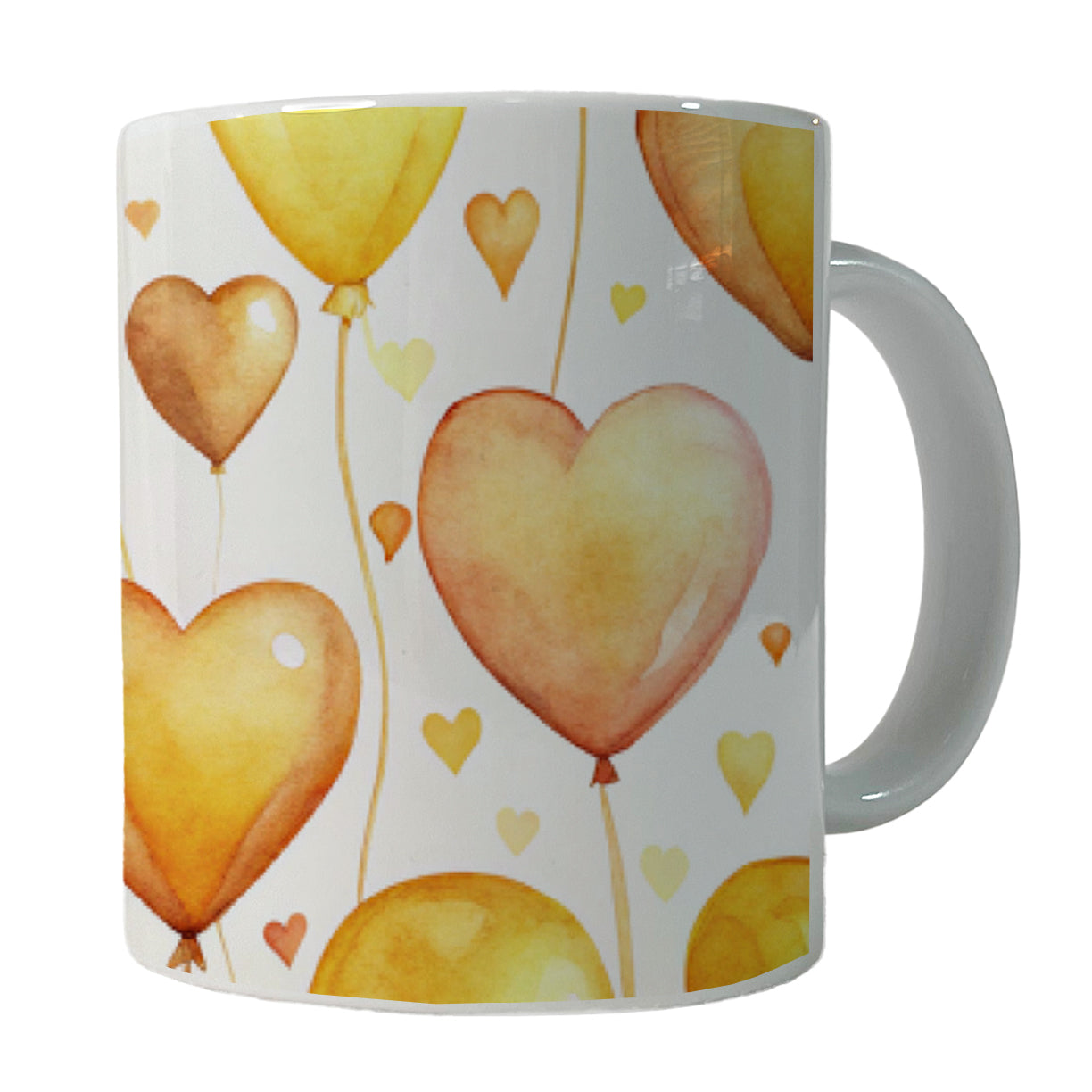 Yellow Balloons Hearts Watercolor Ceramic Tea Coffee Mug Cup - 11oz