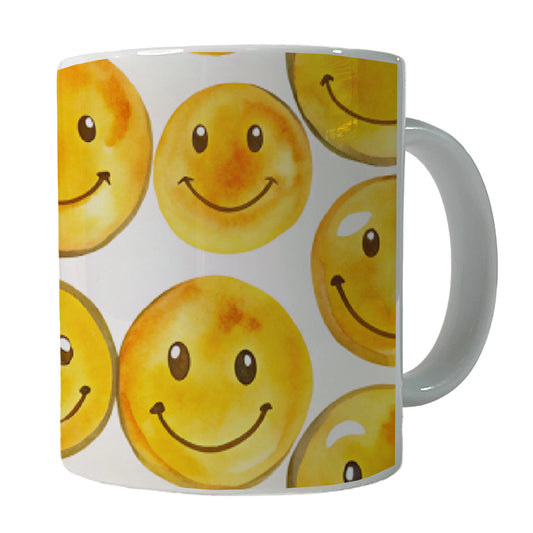 Yellow Smile Faces Watercolor Ceramic Tea Coffee Mug Cup - 11oz