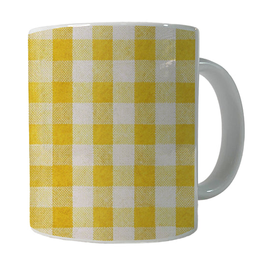 Yellow White Gingham Watercolor Ceramic Tea Coffee Mug Cup - 11oz
