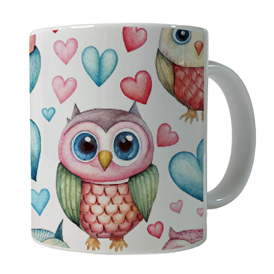 Adorable Owls And Hearts Ceramic Tea Coffee Mug Cup - 11oz