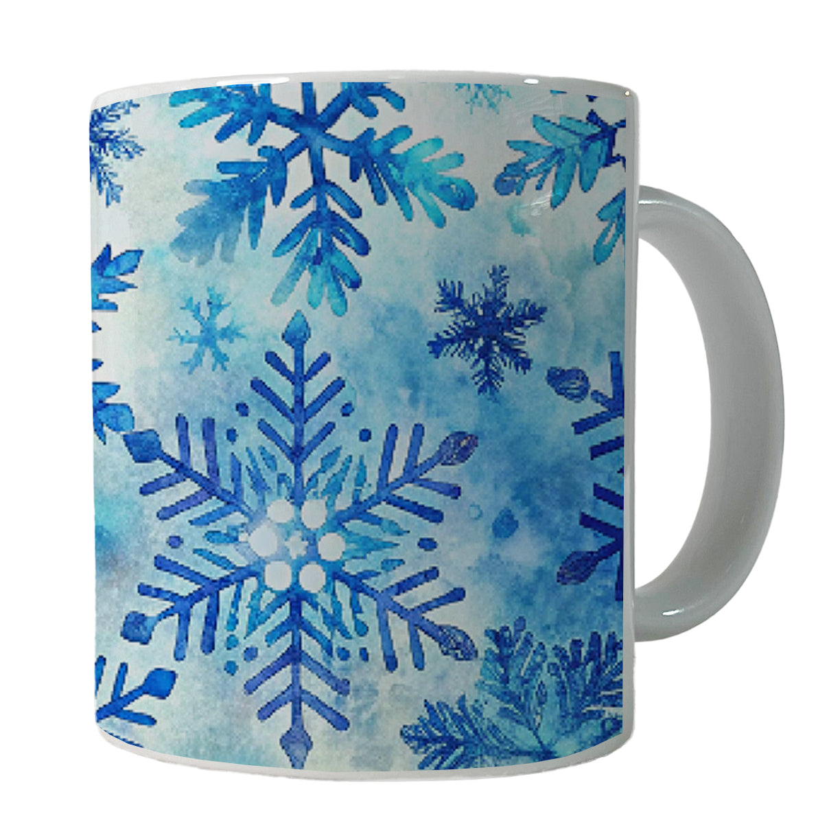 Blue Snowflakes Watercolor Ceramic Tea Coffee Mug Cup - 11oz