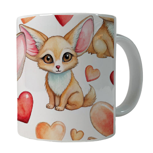 Chibi Fenec Foxes And Hearts Ceramic Tea Coffee Mug Cup - 11oz