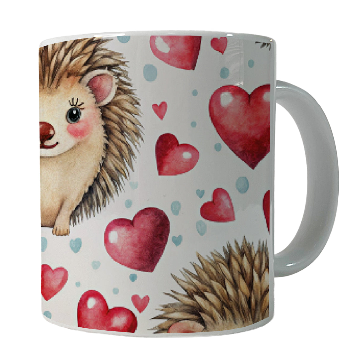 Chibi Hedgehogs And Hearts Watercolor Ceramic Tea Coffee Mug Cup - 11oz