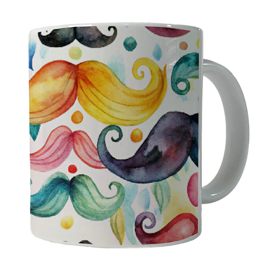 Colorful Mustaches Watercolor Ceramic Tea Coffee Mug Cup - 11oz