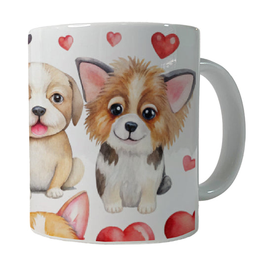 Cute Fun Dogs Hearts Watercolor Ceramic Tea Coffee Mug Cup - 11oz