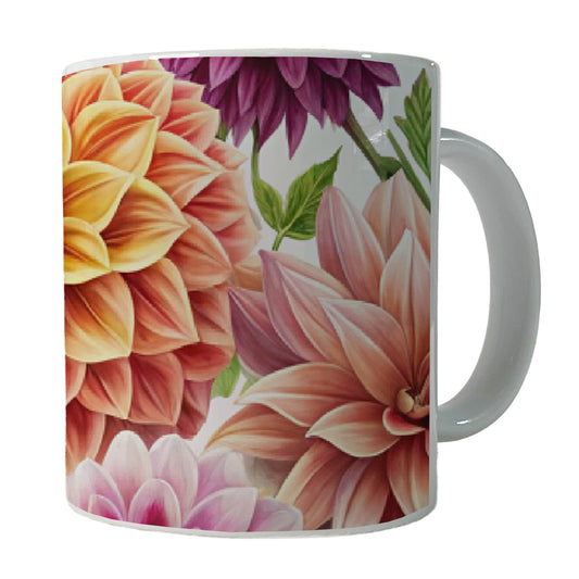 Dahlia Flowers Watercolor Ceramic Tea Coffee Mug Cup - 11oz