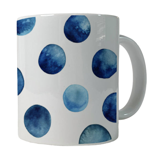 Dark Blue Polka Dots Fun White Background Ceramic Tea Coffee Mug Cup - 11oz