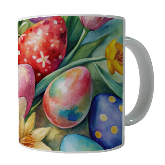 Easter Eggs Flowers Watercolor Ceramic Tea Coffee Mug Cup - 11oz