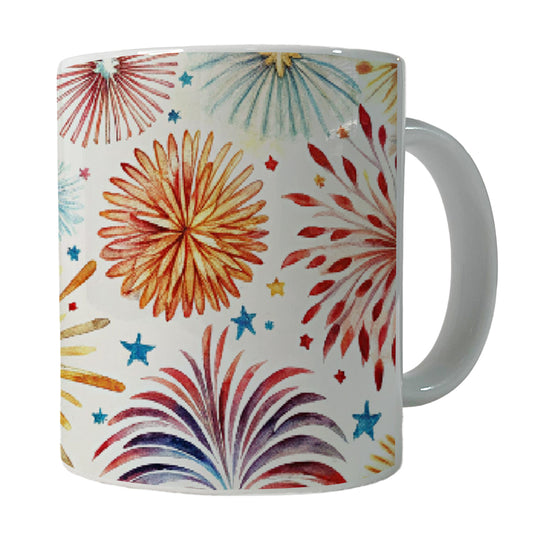 Fireworks Colorful Patriotic Fourth of July Ceramic Tea Coffee Mug Cup - 11oz