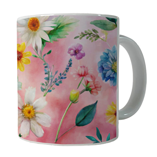 Flowers Pink Background Watercolor Ceramic Tea Coffee Mug Cup - 11oz