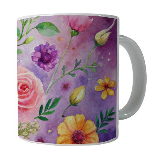 Flowers Purple Background Watercolor Ceramic Tea Coffee Mug Cup - 11oz