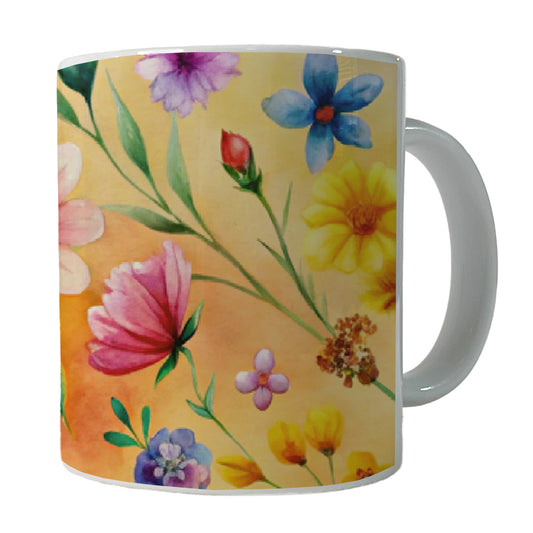 Flowers Yellow Background Watercolor Ceramic Tea Coffee Mug Cup - 11oz