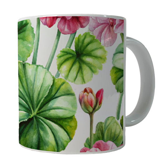 Geraniums Flowers Watercolor Ceramic Tea Coffee Mug Cup - 11oz