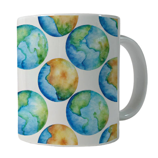 Globes Earth Pattern Watercolor Ceramic Tea Coffee Mug Cup - 11oz