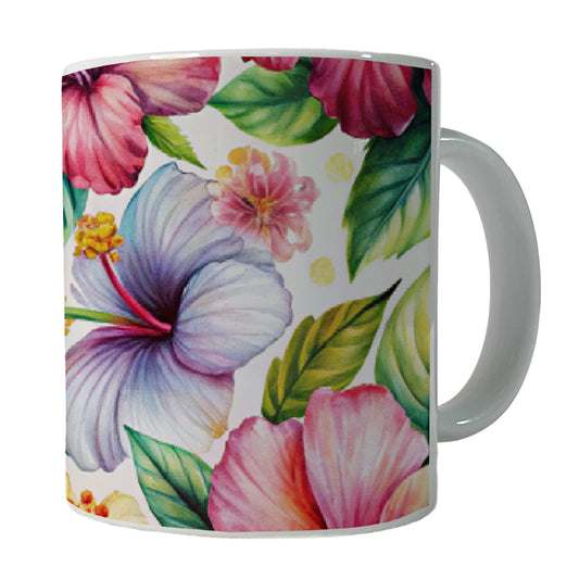 Hibiscus Tropical Flowers Watercolor Ceramic Tea Coffee Mug Cup - 11oz