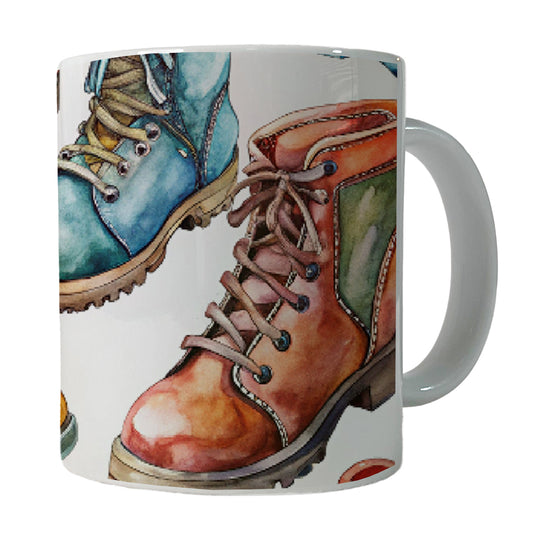 Hiking Boots Hikers Watercolor Ceramic Tea Coffee Mug Cup - 11oz