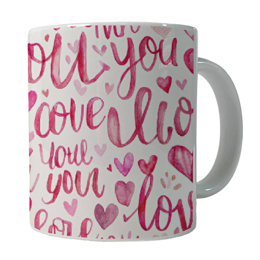 I Love You Script Pink Ceramic Tea Coffee Mug Cup - 11oz