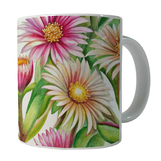 Ice Plant Flowers Watercolor Ceramic Tea Coffee Mug Cup - 11oz