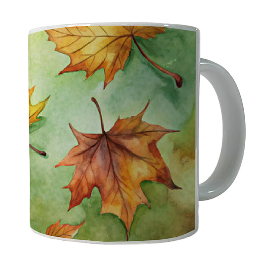 Leaves Green Background Watercolor Ceramic Tea Coffee Mug Cup - 11oz