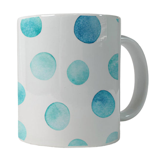 Light Blue Polka Dots White Ceramic Tea Coffee Mug Cup - 11oz