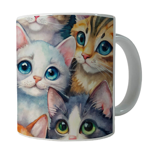Lots Of Adorable Cats Watercolor Ceramic Tea Coffee Mug Cup - 11oz